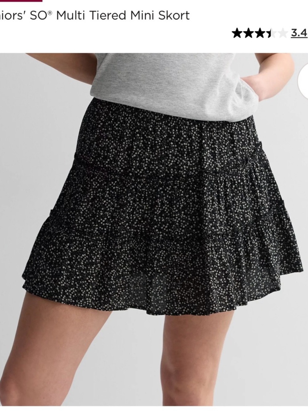 Kohl's Black Skort with White Ditsy Floral Pattern NWT size Medium